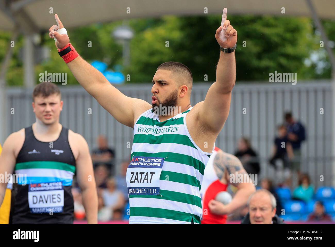 Youcef Zatat dopo aver lanciato il tiro durante i campionati britannici di atletica leggera alla Manchester Regional Arena, Manchester, Regno Unito. 8 luglio 2023. (Foto di Conor Molloy/News Images) a Manchester, Regno Unito il 7/8/2023. (Foto di Conor Molloy/News Images/Sipa USA) credito: SIPA USA/Alamy Live News Foto Stock