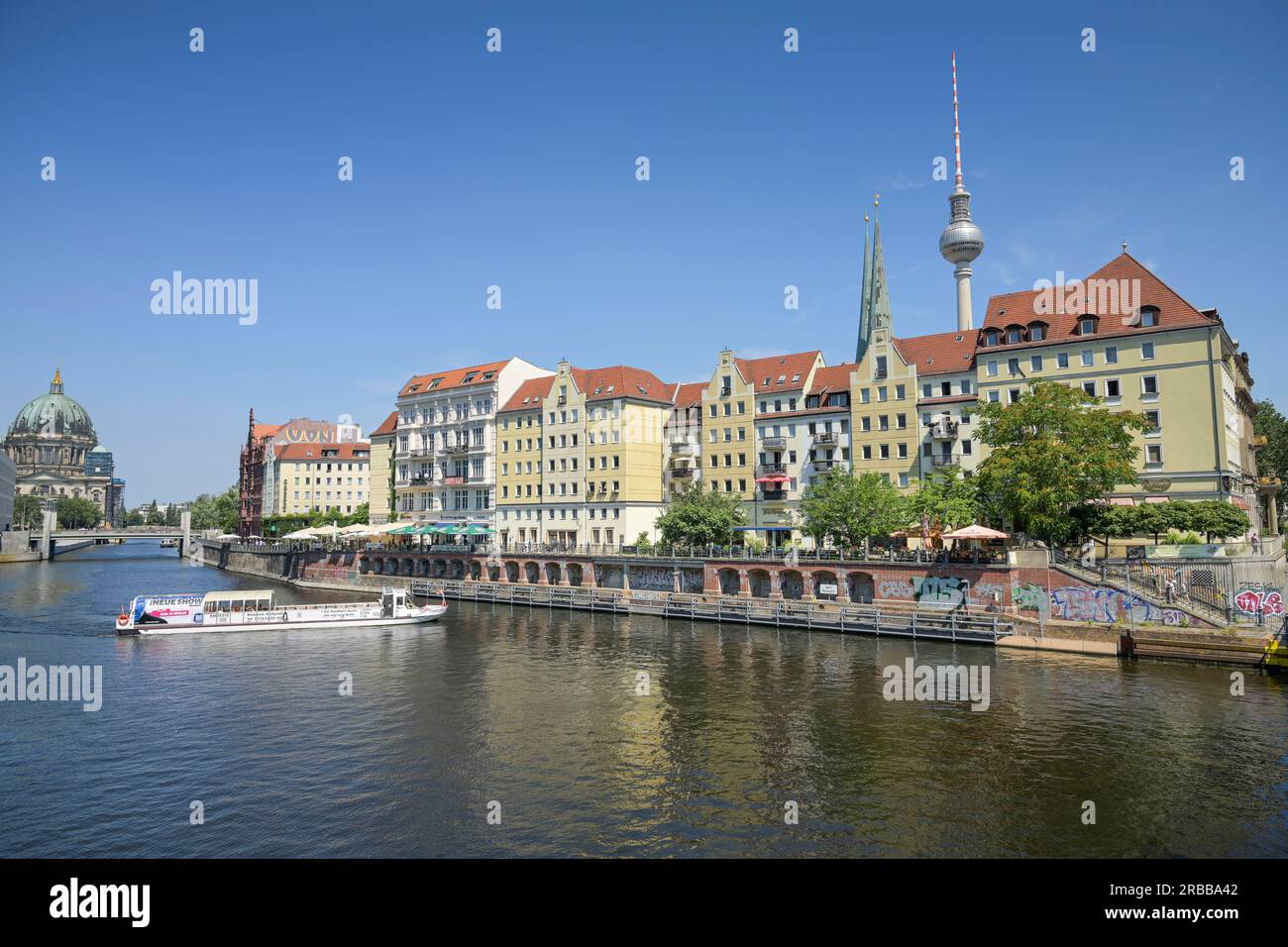 Spree, quartiere Nikolaiviertel, Mitte, Berlino, Germania Foto Stock