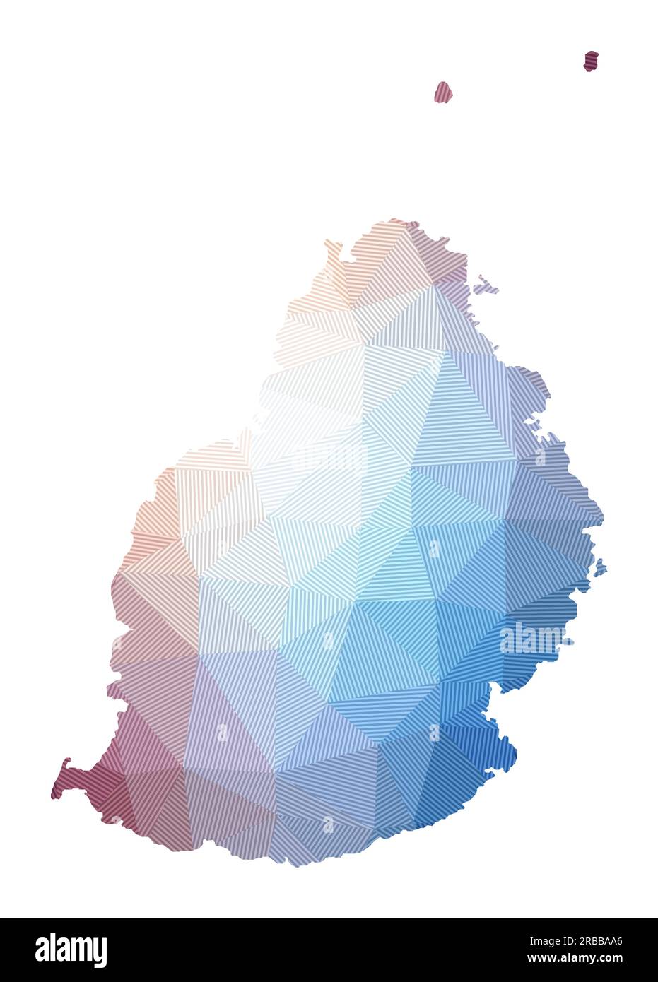 Mappa di Mauritius. Bassa illustrazione poliedrica dell'isola. Design geometrico con strisce. Tecnologia, Internet, concetto di rete. Illustrazione vettoriale. Illustrazione Vettoriale