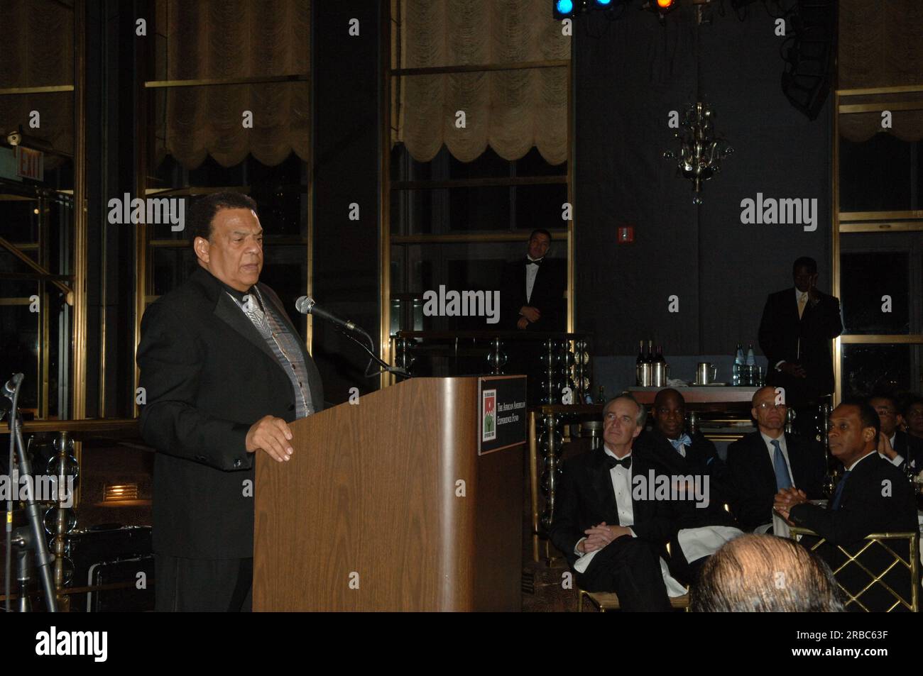 Gala di raccolta fondi per l'African American Experience Fund (AAEF) della National Park Foundation presso la Rainbow Room nel Rockefeller Center, New York City, New York, dove il segretario Dirk Kempthorne è entrato a far parte degli ex Stati Uniti Ambasciatore presso le Nazioni Unite e leader per i diritti civili Andrew Young, ex assistente segretario del lavoro e pioniere dell'integrazione scolastica di Little Rock Ernest Green, vicepresidente della Coca-Cola Company Ingrid Saunders Jones, corrispondente e moderatrice della televisione pubblica Gwen Ifill, E il presidente del Consiglio di amministrazione dell'AAEF Robert Harris tra i dignitari a disposizione Foto Stock