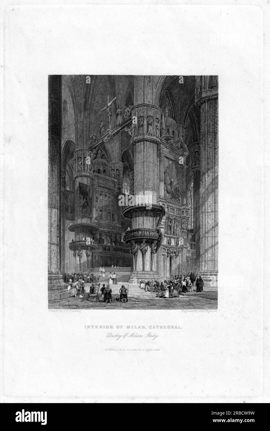 "L'interno del Duomo di Milano, guardando verso l'altare maggiore", 1844. Thomas Higham incisione dopo James Duffield Harding Foto Stock