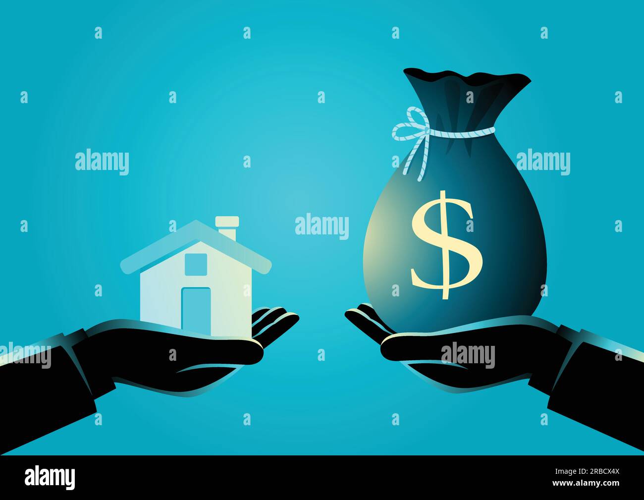Illustrazione vettoriale dell'agente immobiliare che consegna una casa a. un acquirente Illustrazione Vettoriale