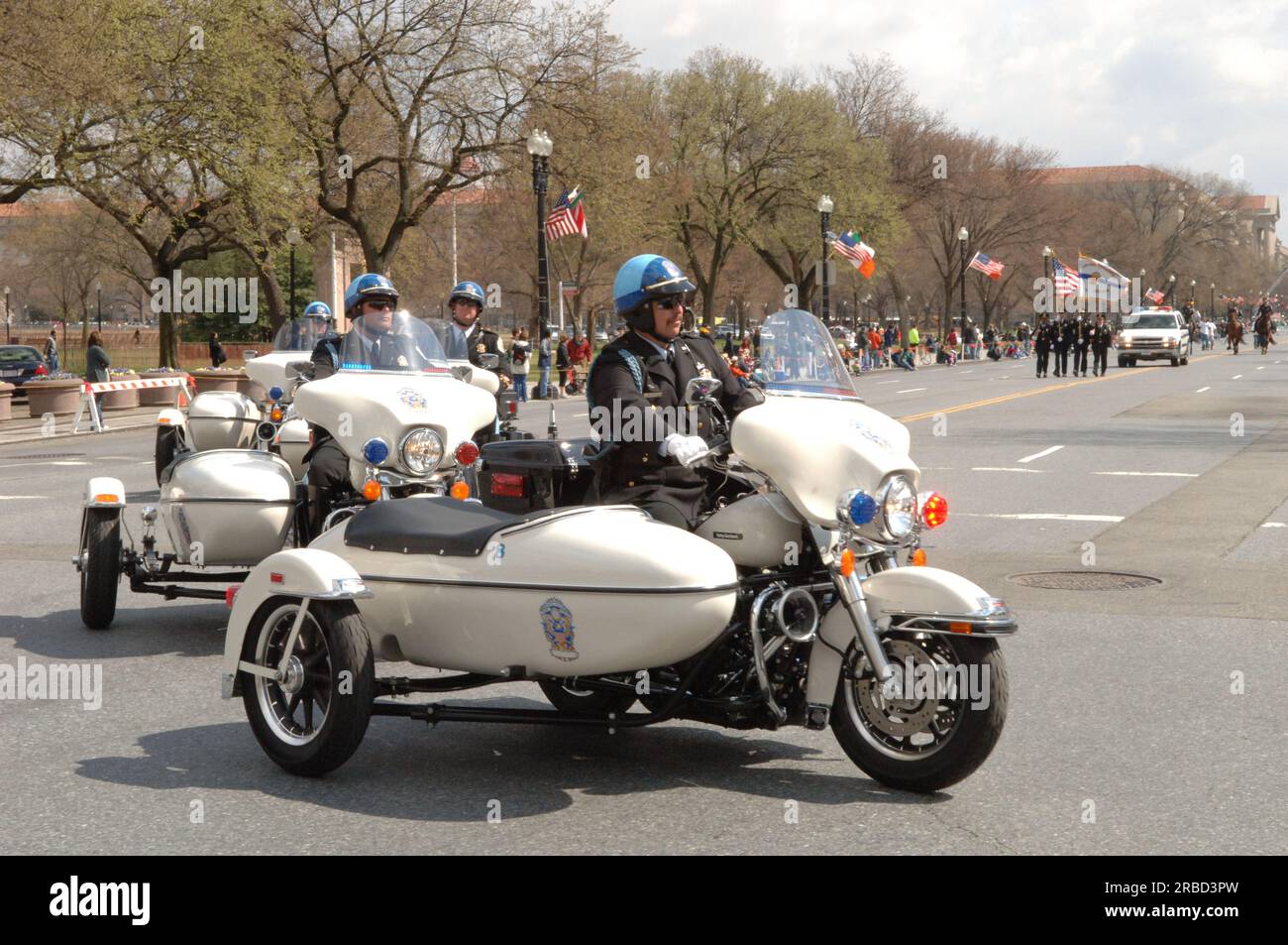 Annuale St Patrick's Day Parade lungo Constitution Avenue, Washington, D.C., dove il segretario Dirk Kempthorne ha partecipato negli Stati Uniti Processione motociclistica Park Police Foto Stock