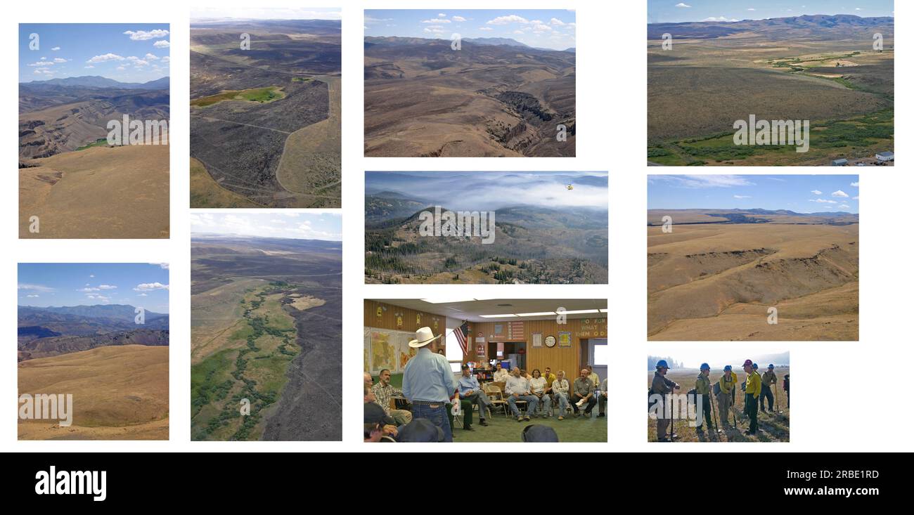 Visita del segretario Dirk Kempthorne nell'Idaho sud-occidentale, dove ha fatto un tour aereo delle terre colpite dall'incendio del complesso Murphy dell'estate, e ha incontrato il personale del Bureau of Land Management per il controllo dei vigili del fuoco, i legislatori statali e i funzionari locali delle contee di Owyhee e Twin Falls Foto Stock