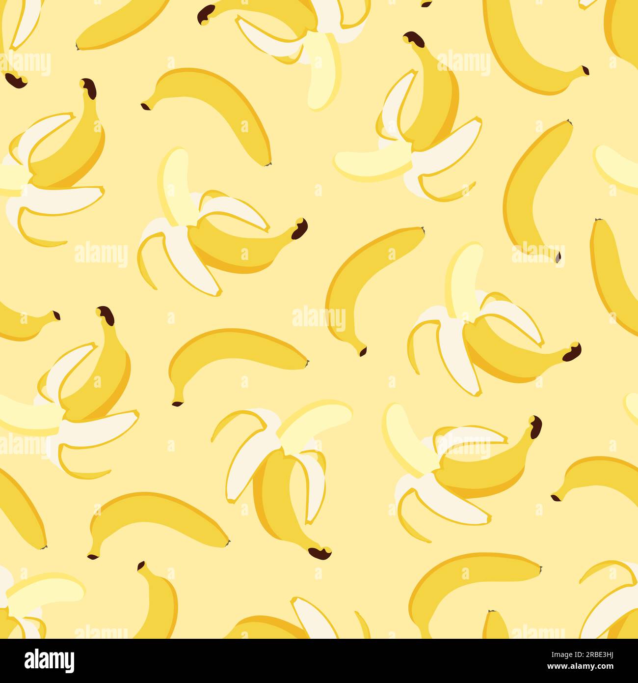 Motivo a banana senza cuciture - design disegnato a mano. Sfondo estivo alla moda - coperchio giallo brillante. Stampa di frutta vivace. Illustrazione vettoriale Illustrazione Vettoriale