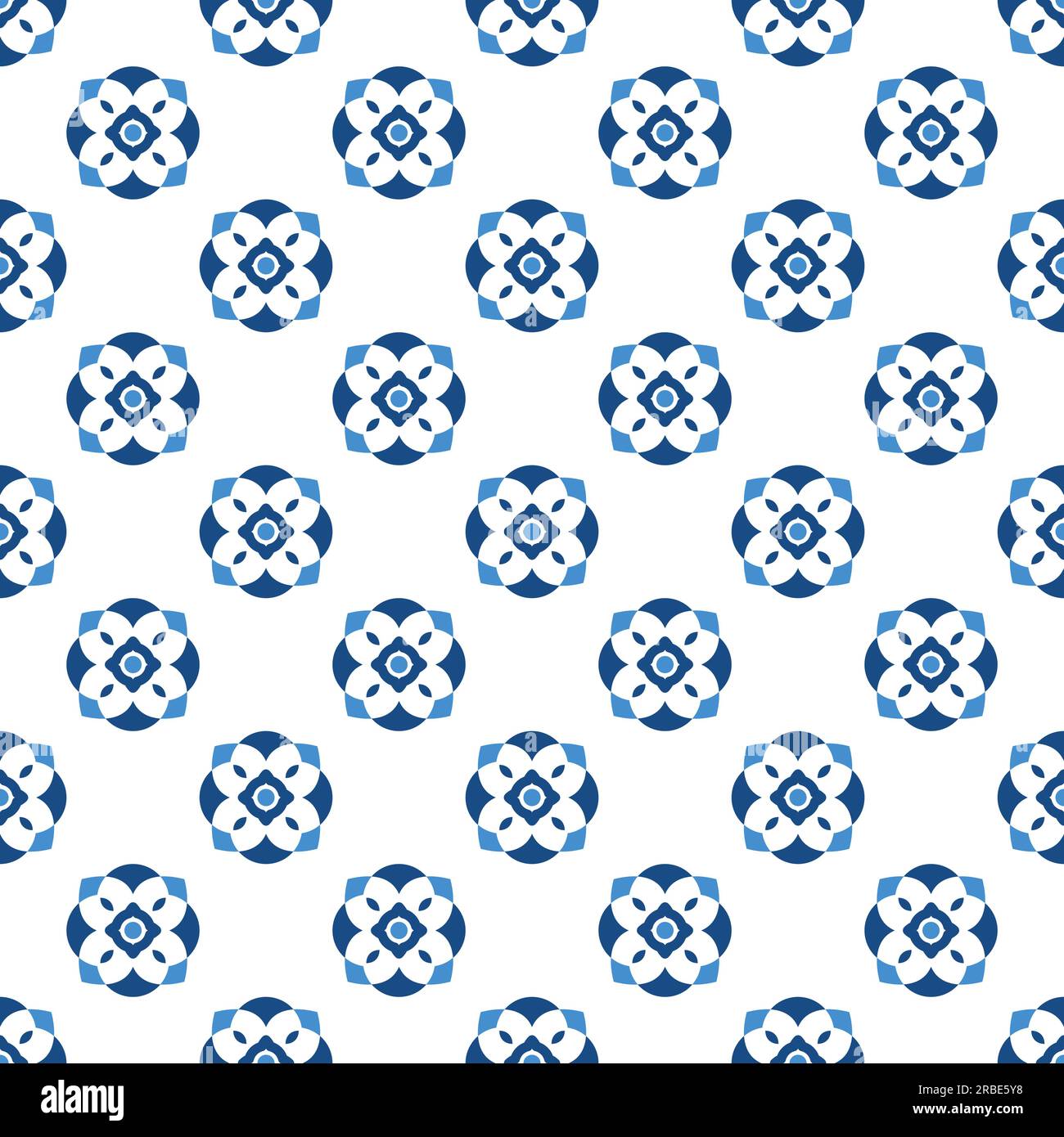 Motivo geometrico ornamentale vettoriale senza cuciture - texture piastrelle blu e bianco. Sfondo creativo e regolabile senza fine. Stampa minimalista ripetibile Illustrazione Vettoriale