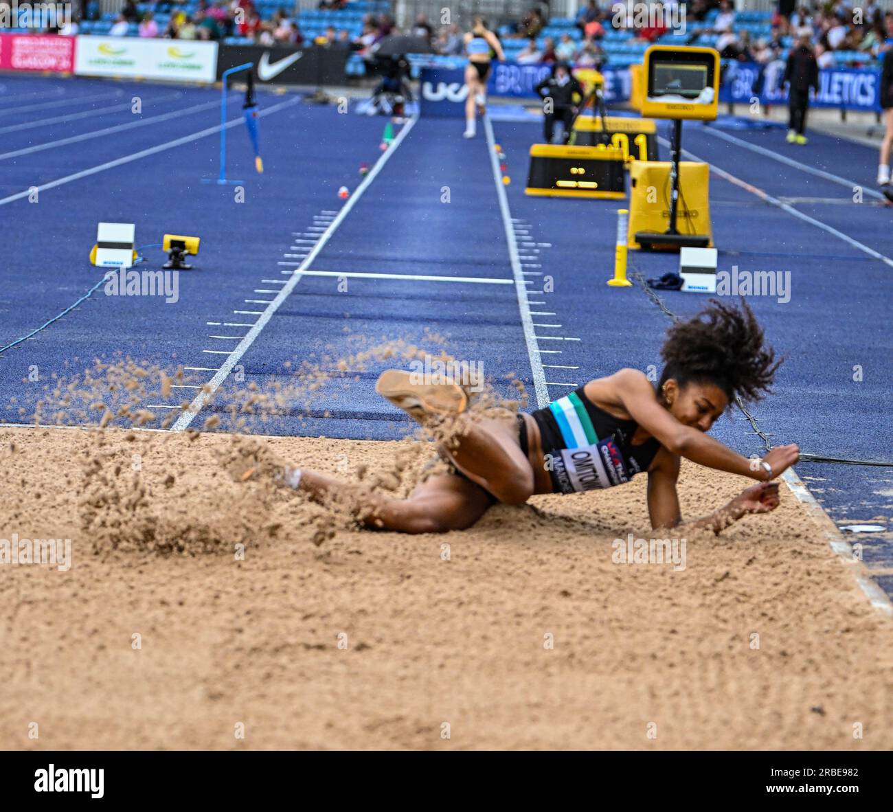 Manchester, Regno Unito. Manchester, Regno Unito. 8 luglio 2023. 2023 Muller UK Athletics Championships Manchester; Adelaide Omitowoju gareggia nel salto triplo finendo terzo credito: Action Plus Sports Images/Alamy Live News Credit: Action Plus Sports Images/Alamy Live News Foto Stock