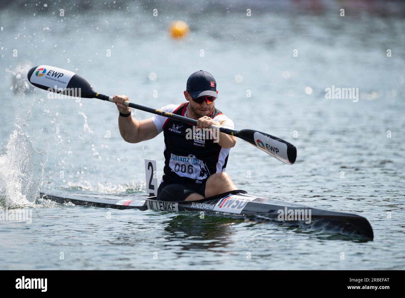 Max LEMKE (KC Potsdam), vincitore, medaglia d'oro, azione, finale di canoa K1 uomini, uomini, sprint parallelo di canoa, gare di canoa il 9 luglio 2023 a Duisburg/Germania le finali 2023 Reno-Ruhr dal 06,07 al 09.07.2023 Foto Stock