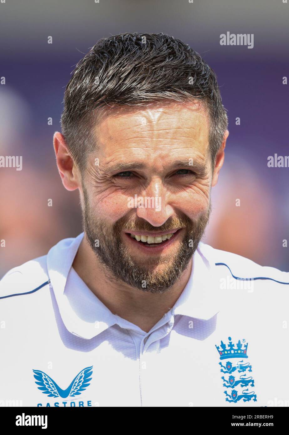 Leeds, Inghilterra. 9 luglio 2023. L'inglese Chris Woakes dopo il terzo test degli Ashes a Headingley. Il credito fotografico dovrebbe leggere: Ben Whitley/Alamy Live News. Foto Stock