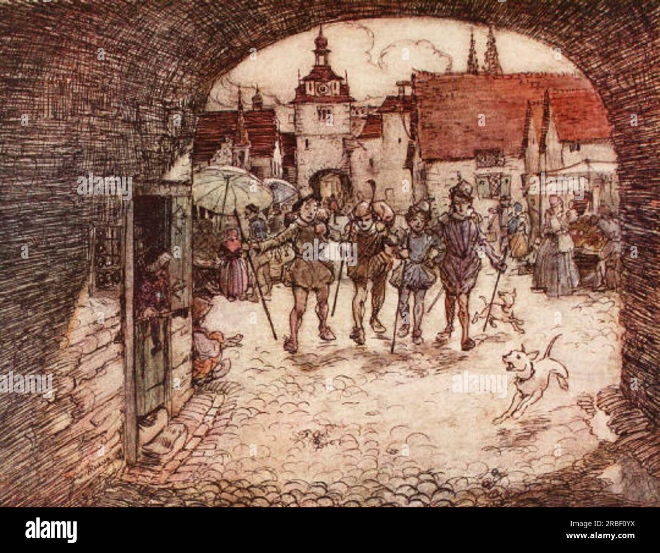 Così i quattro Fratelli si sono presi i bastoni nelle loro mani, hanno salutato il padre e sono passati fuori dal cancello della città da Arthur Rackham Foto Stock