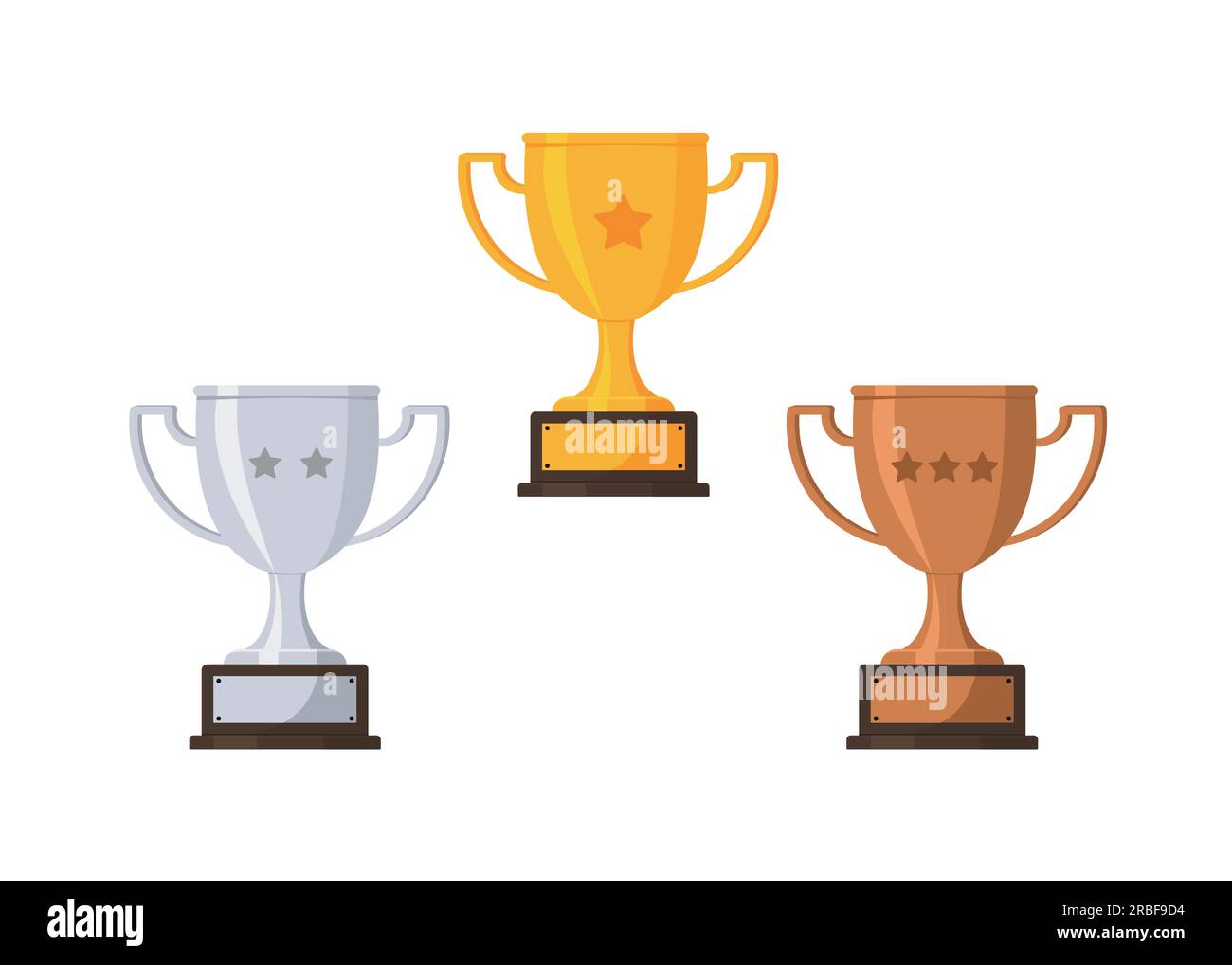 Coppe trofei in bronzo argento oro. Coppa del premio del vincitore del gioco, trofei di sport di corsa, posto in graduatoria icone del premio del goblet illustrazione vettoriale Illustrazione Vettoriale