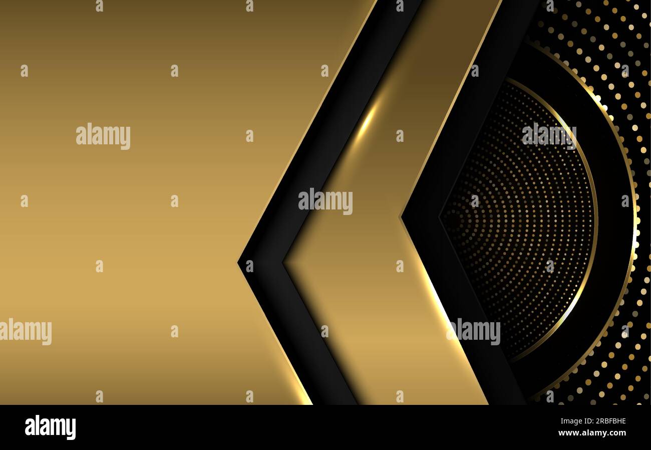 Modello di design con modello dorato astratto, che si sovrappone ai riflessi e allo stile delle parti geometriche. Progettare per aggiungere semplicemente testo e presentazioni Illustrazione Vettoriale