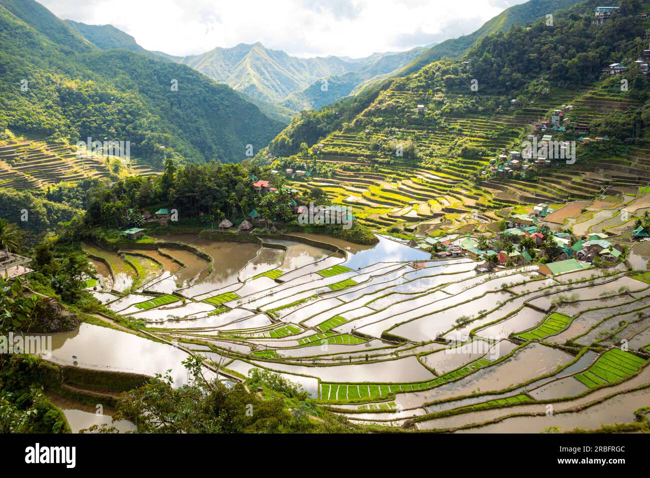 Vista delle risaie e del villaggio di Batad. Lista UNESCO. Regione amministrativa di Cordillera, provincia di Ifugao (Filippine) Foto Stock