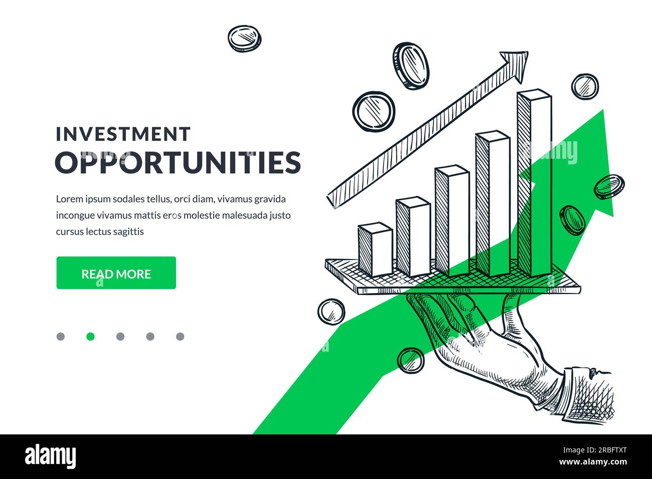 Tavoletta di tenuta della mano umana con grafico delle statistiche del mercato azionario. Illustrazione dello schizzo vettoriale disegnata a mano. L'uomo d'affari mostra profitti sui grafici. Investimenti bu Illustrazione Vettoriale