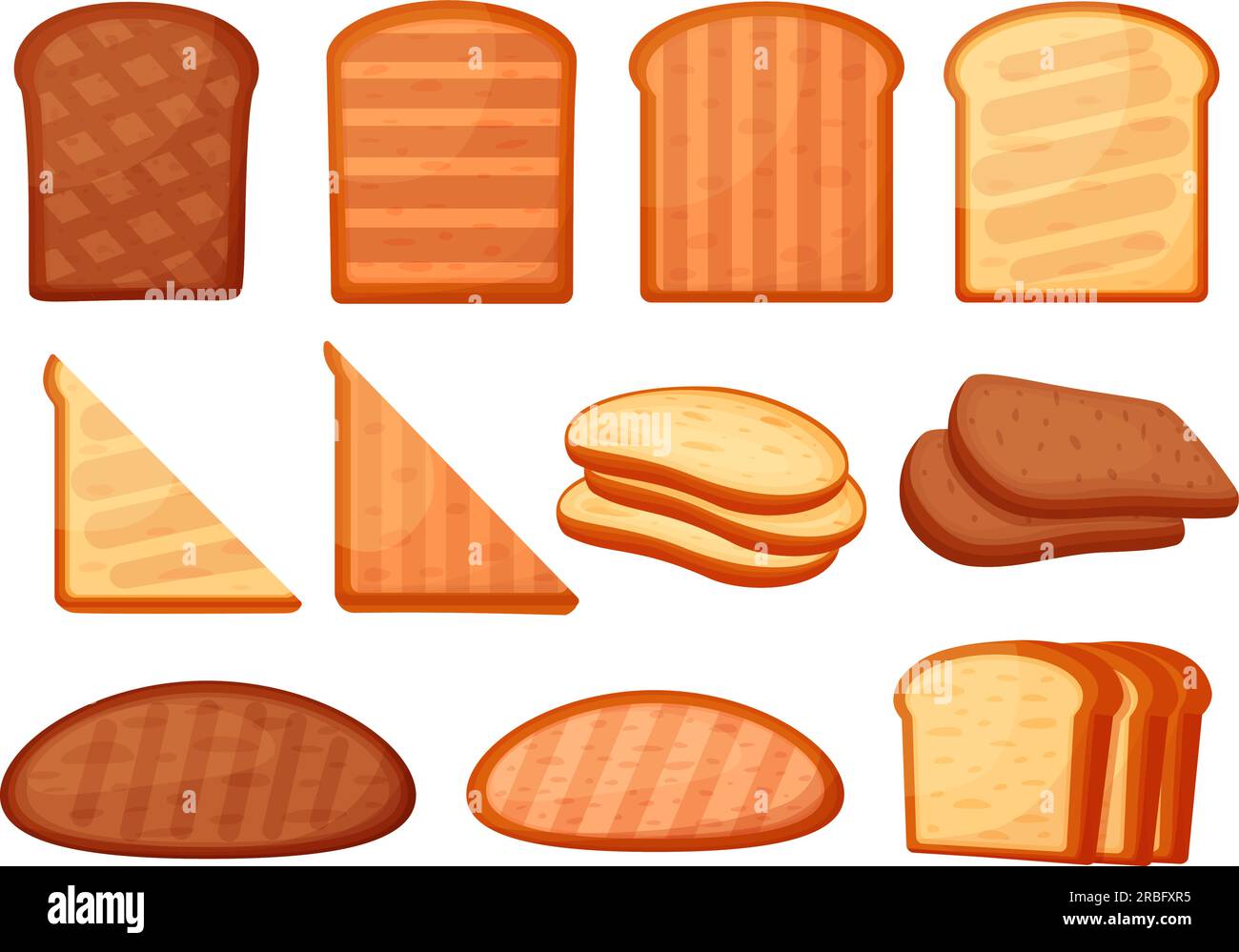 Toast, pane tostato, elementi cartoni animati. Fette di pane tostate,  ingredienti freschi isolati. Snack salutistico per il pranzo o la  colazione, oggi Immagine e Vettoriale - Alamy
