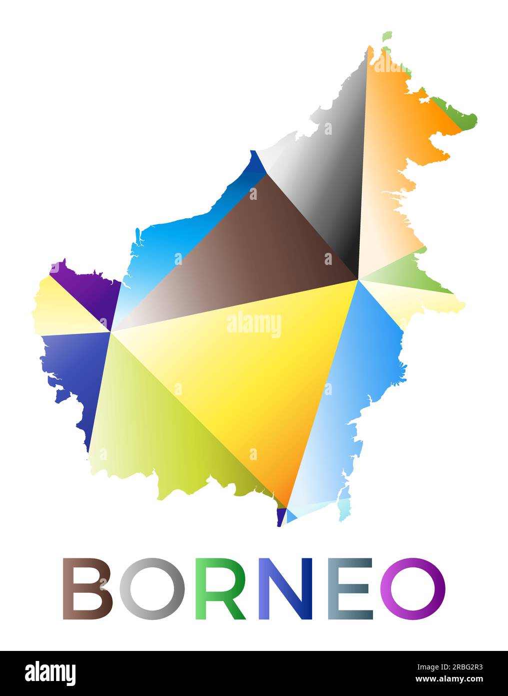 Forma Borneo dai colori vivaci. Logo dell'isola in stile geometrico multicolore. Design moderno e alla moda. Illustrazione vettoriale VIBRANT. Illustrazione Vettoriale