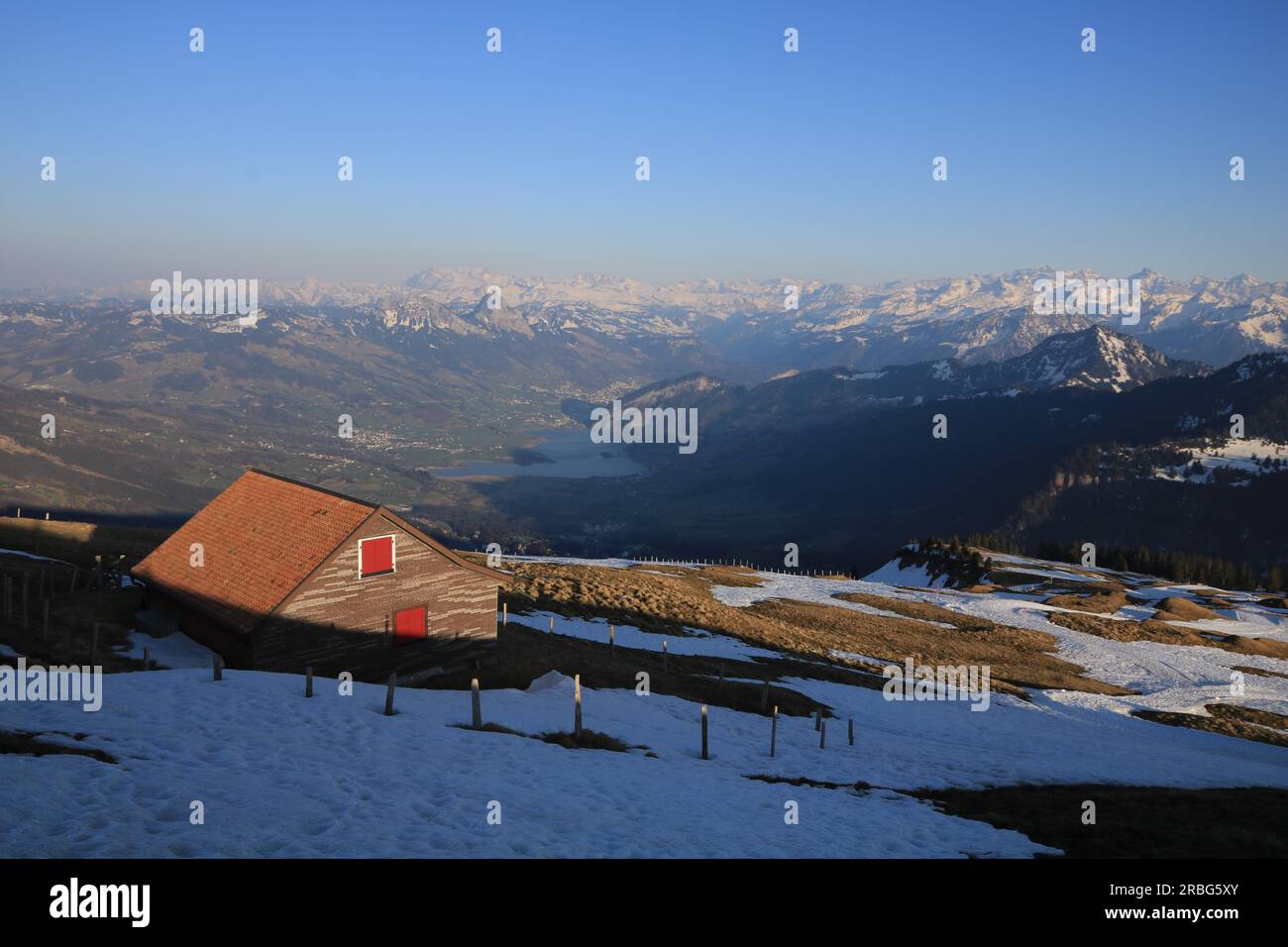 Blick von Rigi Kulm Richtung Lauerzersee, Kanton Schwyz Foto Stock