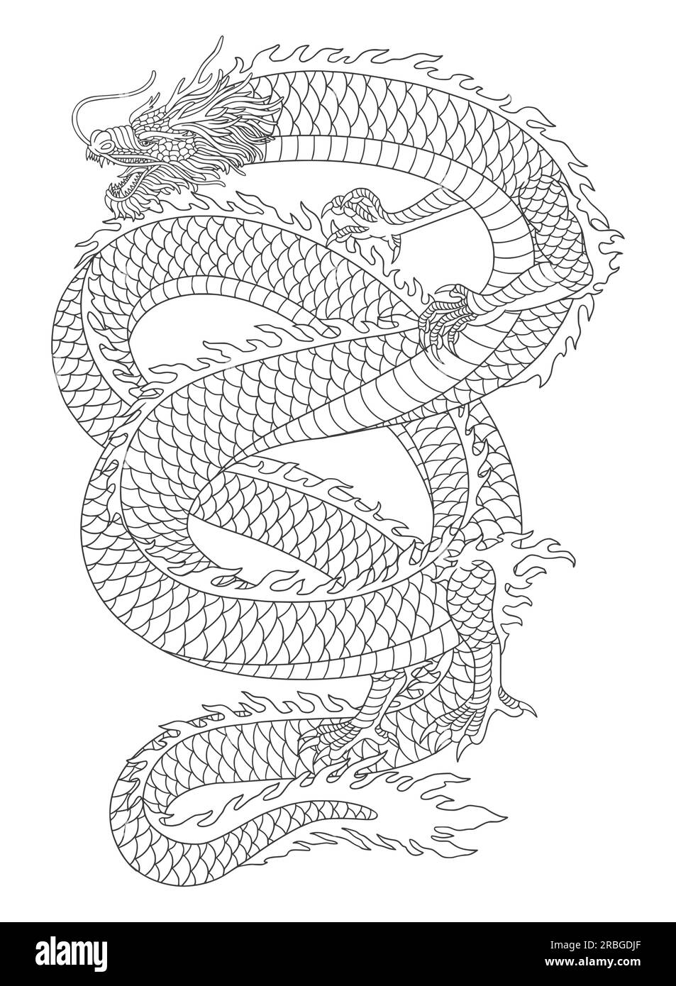 Illustrazione in stile disegno con incisione vintage del drago giapponese Illustrazione Vettoriale