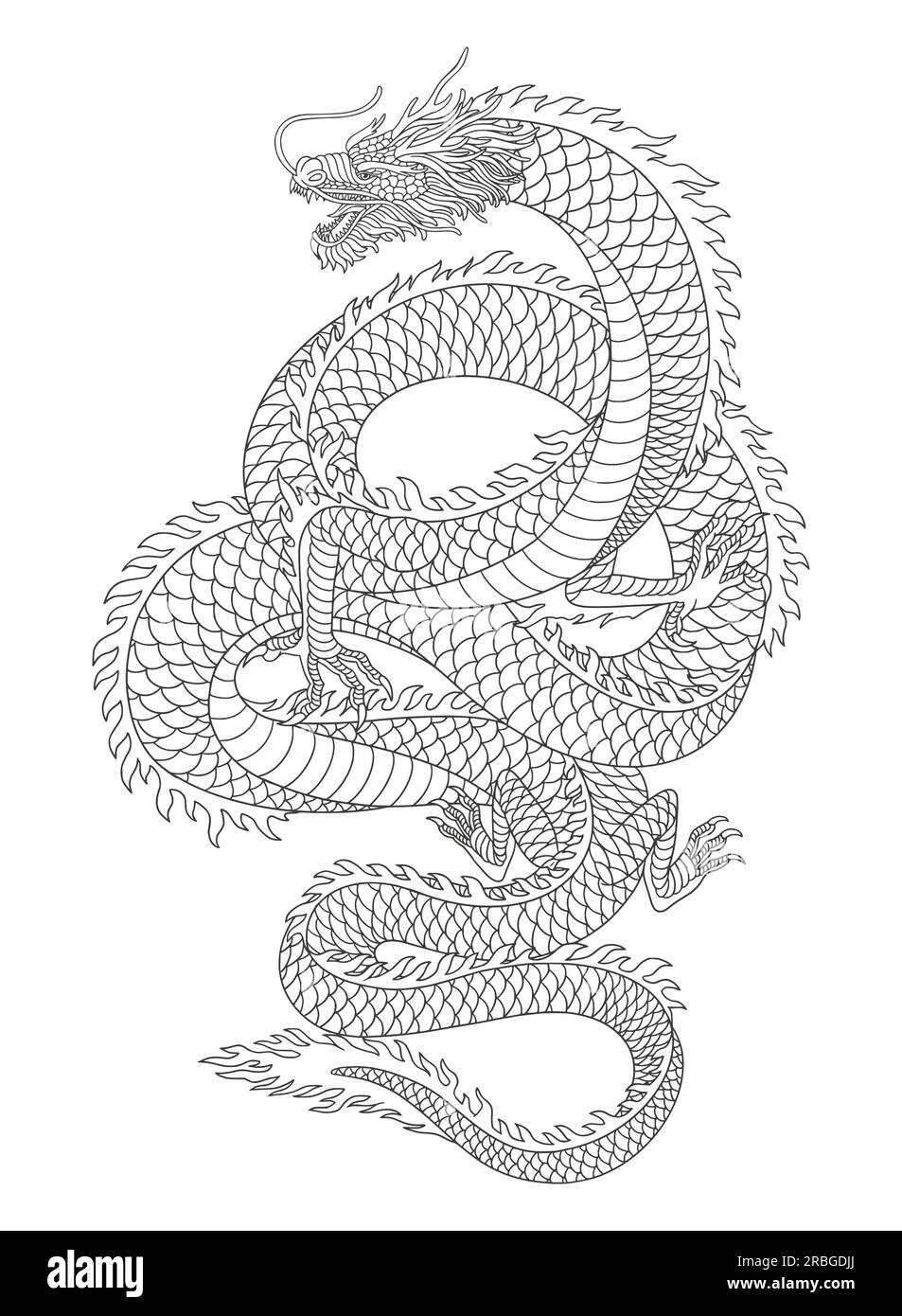 Illustrazione in stile disegno con incisione vintage del drago giapponese Illustrazione Vettoriale