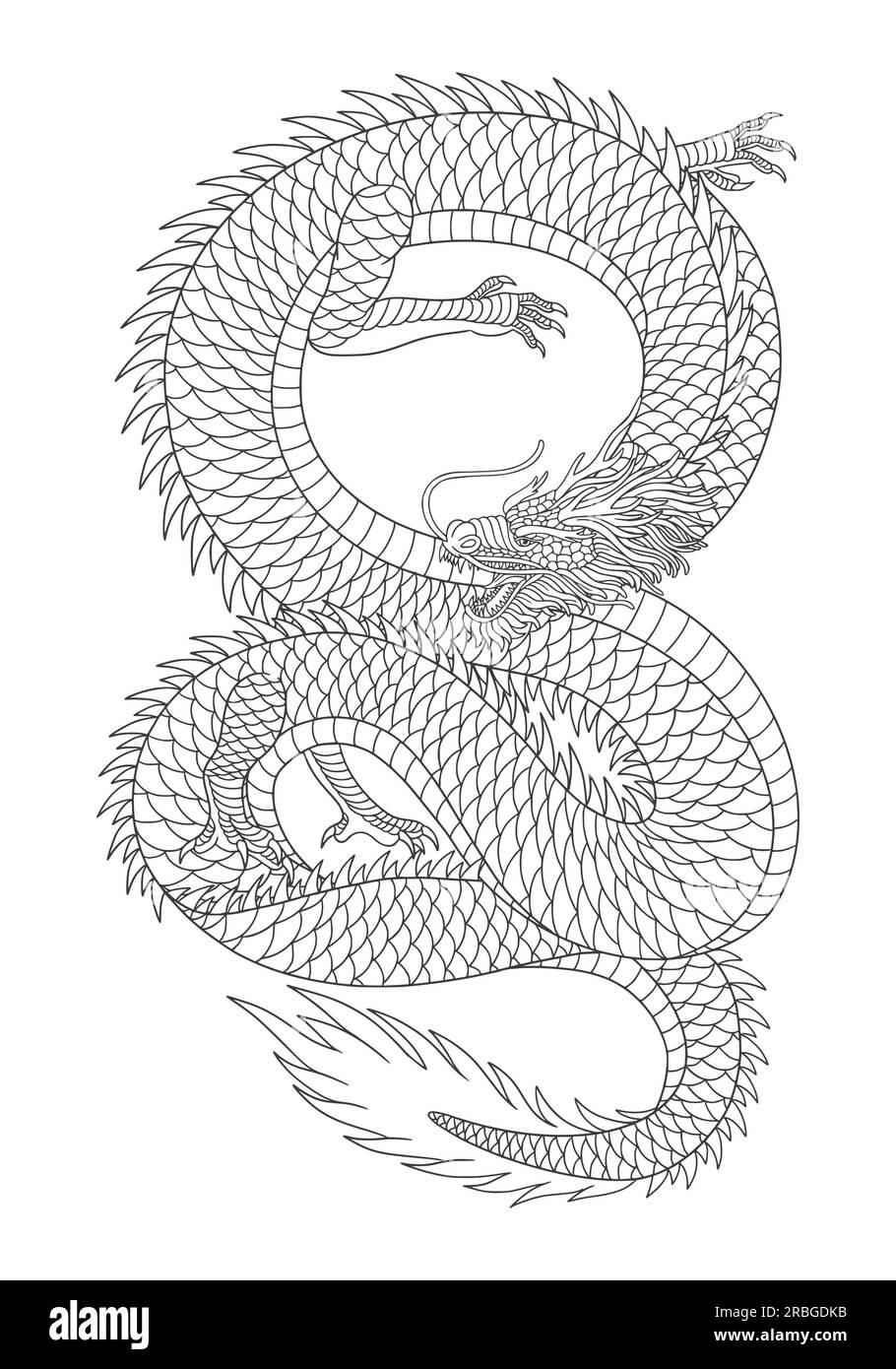 Illustrazione in stile disegno con incisione vintage del drago giapponese Illustrazione Vettoriale