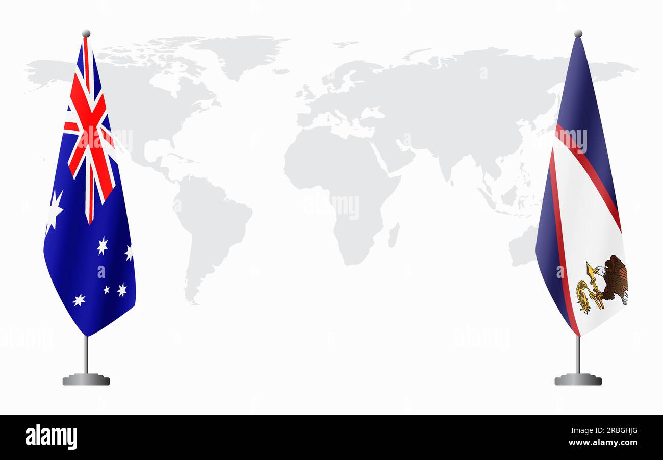 Australia e Samoa americane bandiere per un incontro ufficiale sullo sfondo della mappa del mondo. Illustrazione Vettoriale