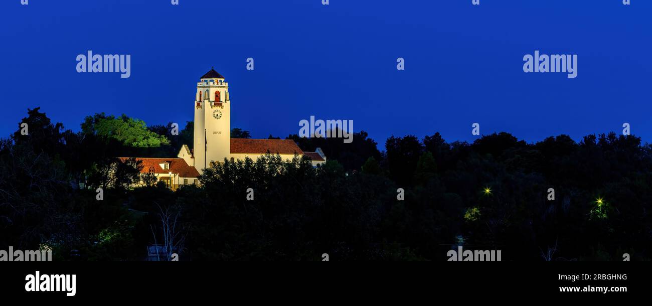 Deposito storico a Boise Idaho panoramico di notte Foto Stock