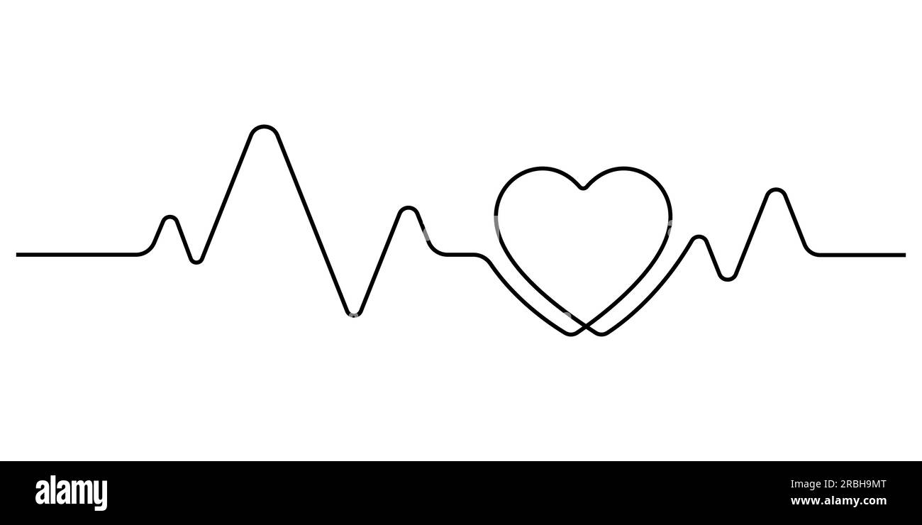 battito cardiaco dal minimalismo romantico in linea continua - simbolo dell'amore e illustrazione vettoriale del ritmo Illustrazione Vettoriale