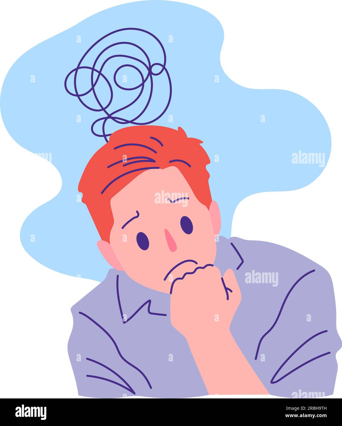 uomo depresso con mento a riposo stressante e confusionario in mano posa azione illustrazione vettoriale Illustrazione Vettoriale