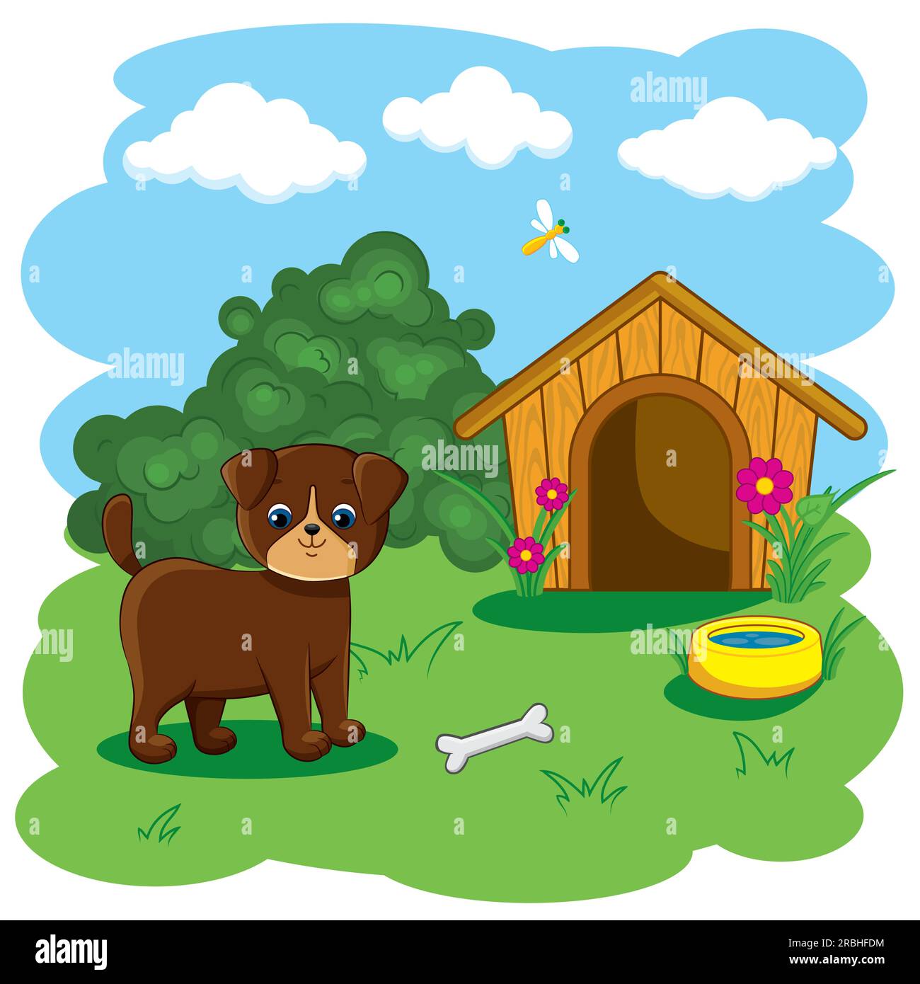 Illustrazione con cane, canile e natura. Illustrazione Vettoriale