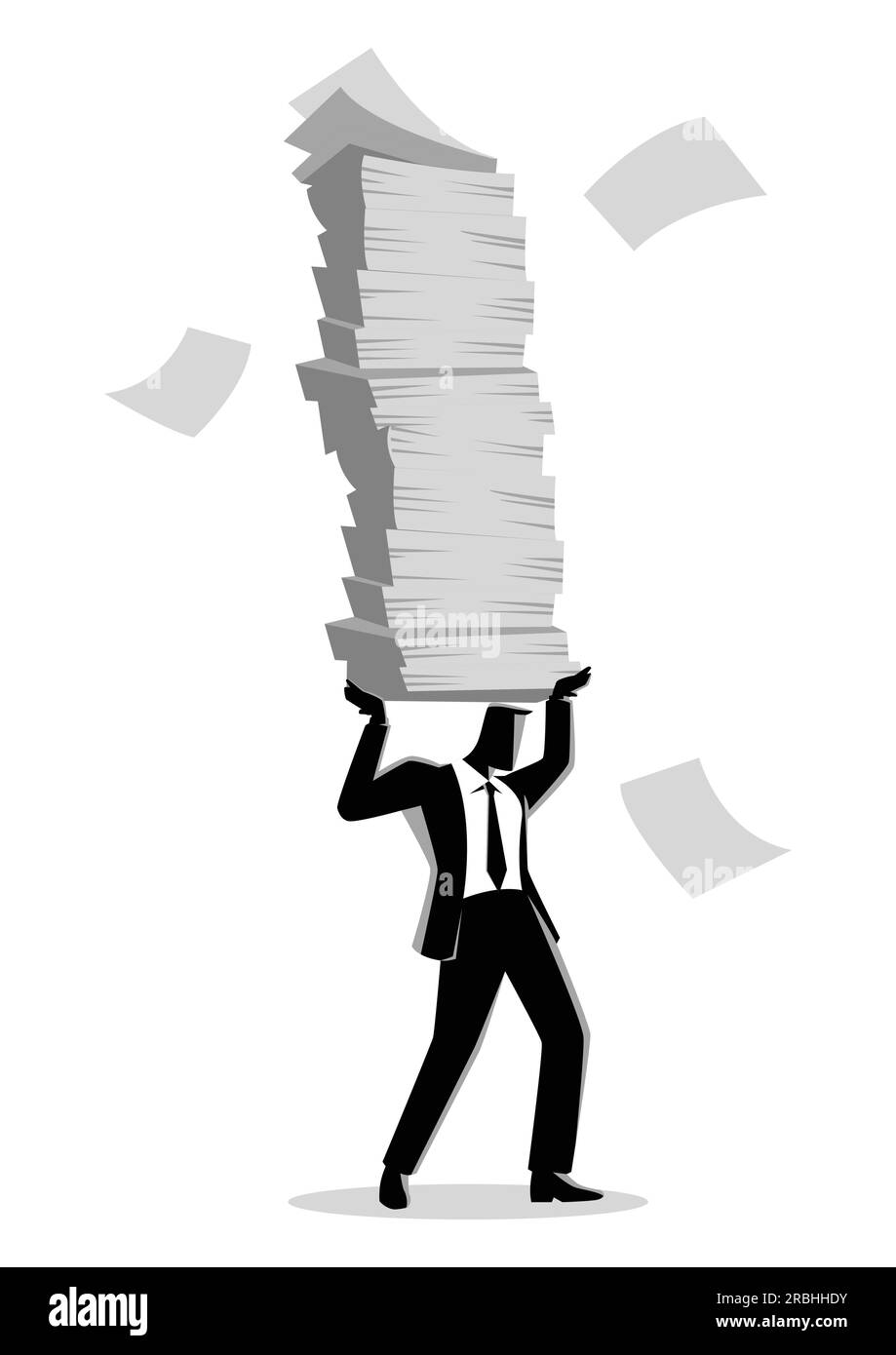 Illustrazione del concetto di business di un uomo d'affari che detiene un sacco di documenti. Illustrazione Vettoriale