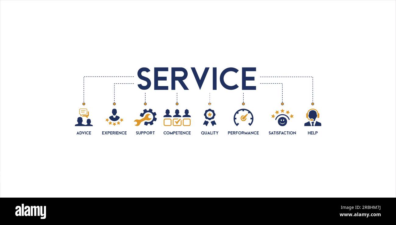 Banner di servizio web icona vettoriale concetto di illustrazione per il cliente e supporto tecnico con icona di consulenza, esperienza, supporto, competenza, qualità Illustrazione Vettoriale