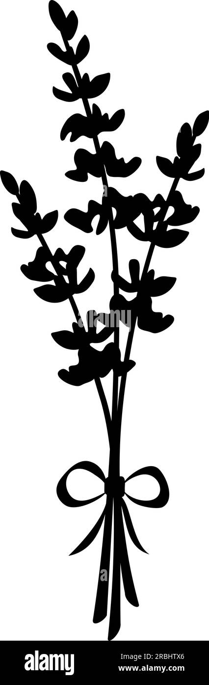 Bouquet di fiori di lavanda. Silhouette nera di bouquet di lavanda isolata su sfondo bianco. Illustrazione vettoriale Illustrazione Vettoriale