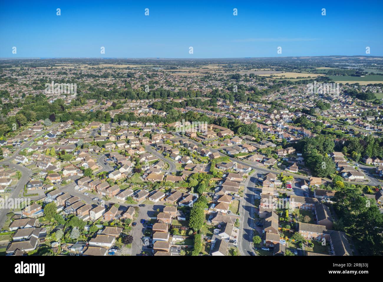 Foto aerea sopra Aldwick e verso West Meads a Bognor Regis nel West Sussex, Inghilterra. Foto Stock