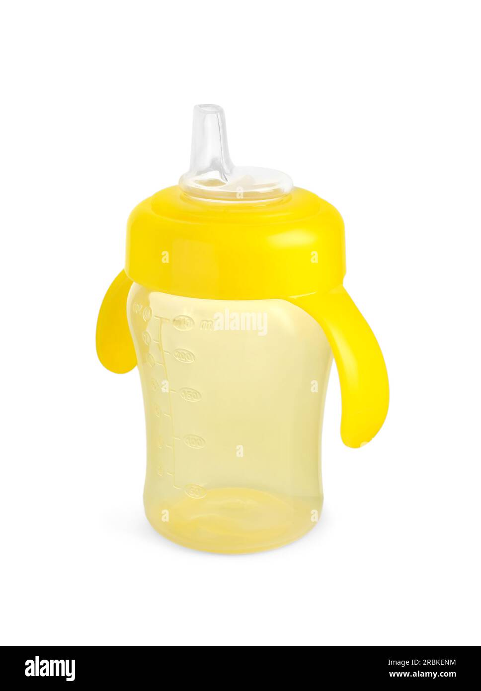 Biberon giallo vuoto per latte in polvere isolato su bianco Foto stock -  Alamy