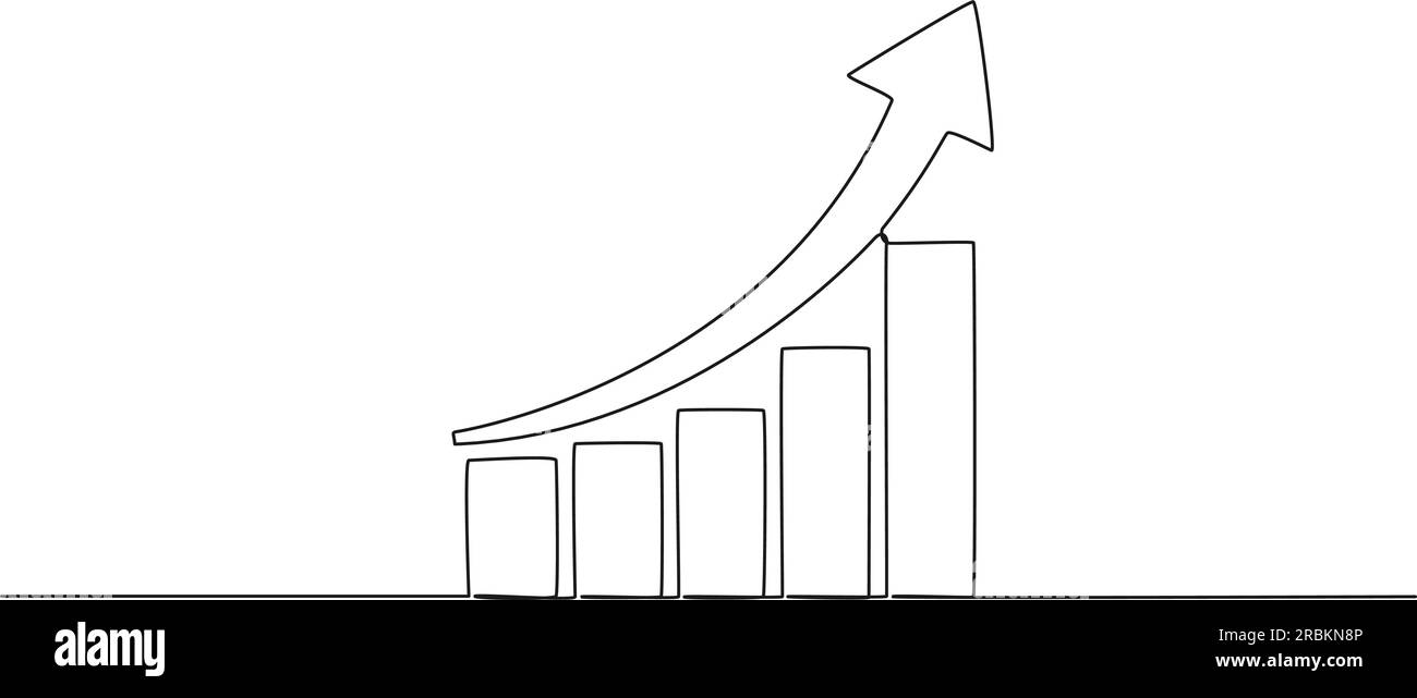 disegno continuo a riga singola del business chart con illustrazione vettoriale di grafica con freccia, crescita e successo Illustrazione Vettoriale