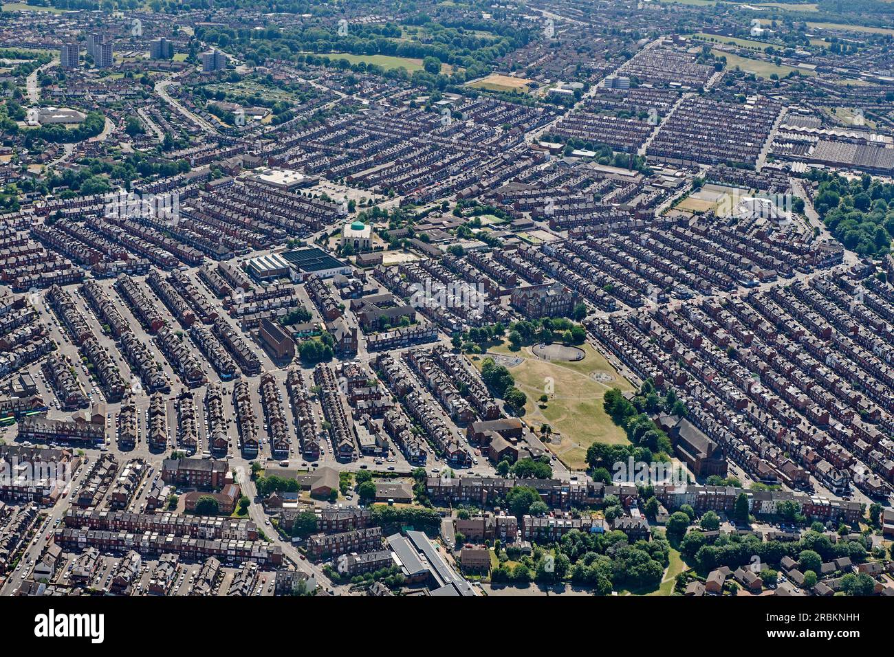 Una fotografia aerea della victoria Terrace che si trova nell'area di Chapeltown di East Leeds, West Yorkshire, Inghilterra settentrionale, Regno Unito Foto Stock