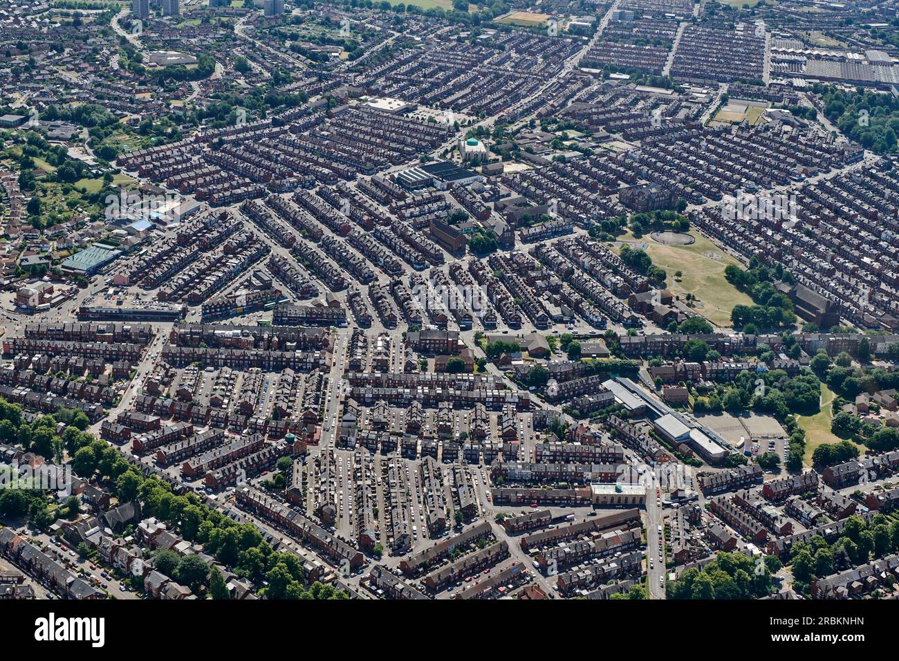 Una fotografia aerea della victoria Terrace che si trova nell'area di Chapeltown di East Leeds, West Yorkshire, Inghilterra settentrionale, Regno Unito Foto Stock