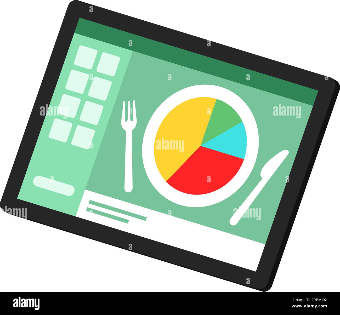 Dieta sana e app di monitoraggio calorico sullo schermo del tablet Illustrazione Vettoriale