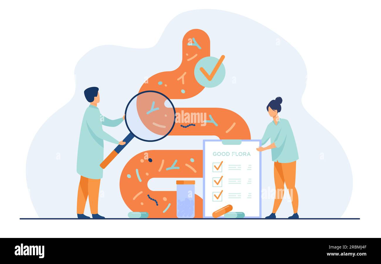 Piccoli medici che esaminano il tratto gastrointestinale Illustrazione Vettoriale