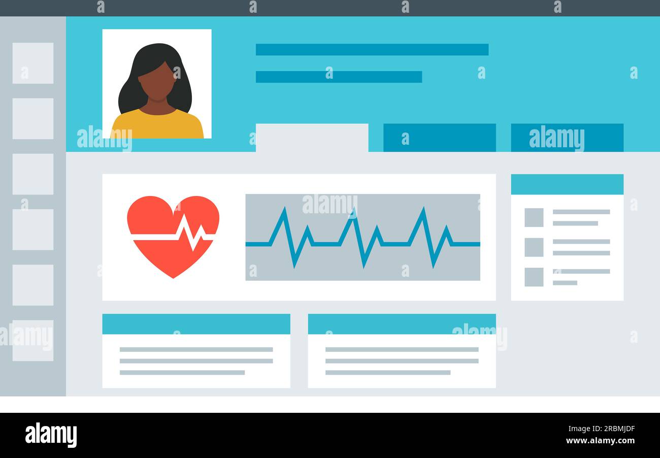 Cartelle cliniche elettroniche dei pazienti su schermo, concetto di telemedicina Illustrazione Vettoriale