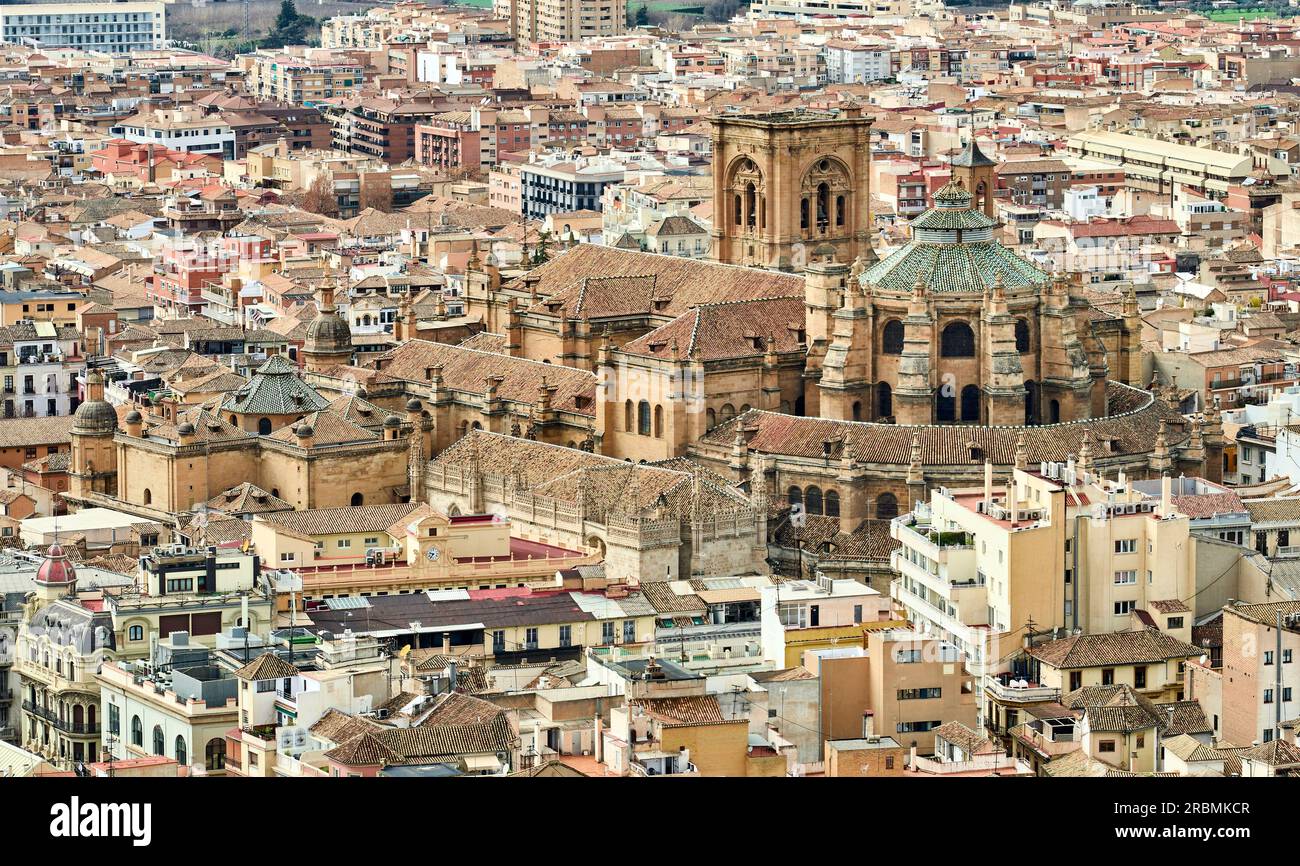 Vista aerea del quartiere di Albaicin e Sacromonte, nel centro di Granada, Andalusia, Spagna Foto Stock