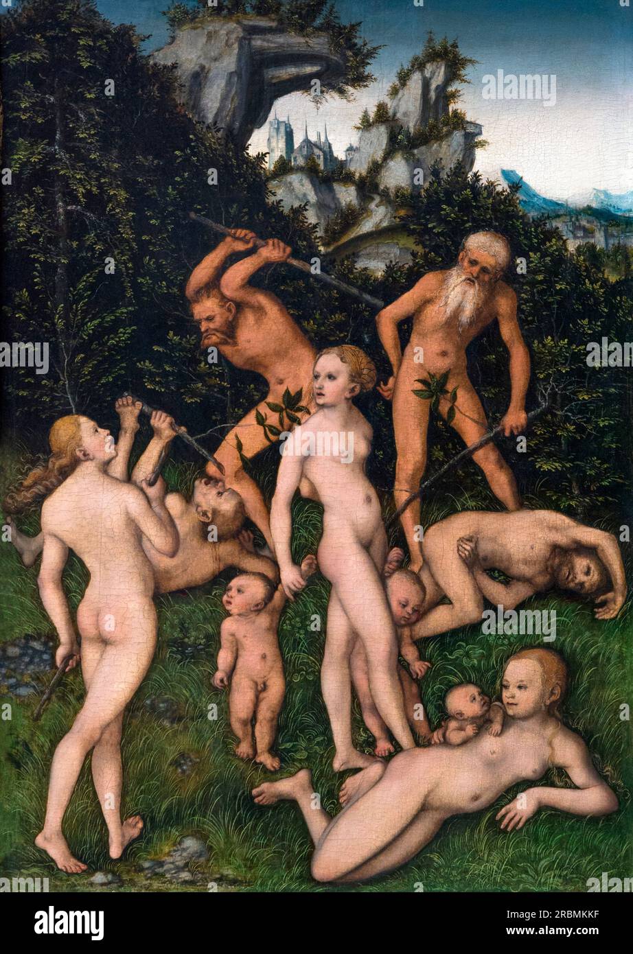Persone primitive, Chiudi dell'età dell'argento, i frutti di Jealousy, Lucas Cranach il Vecchio, circa 1530, Foto Stock