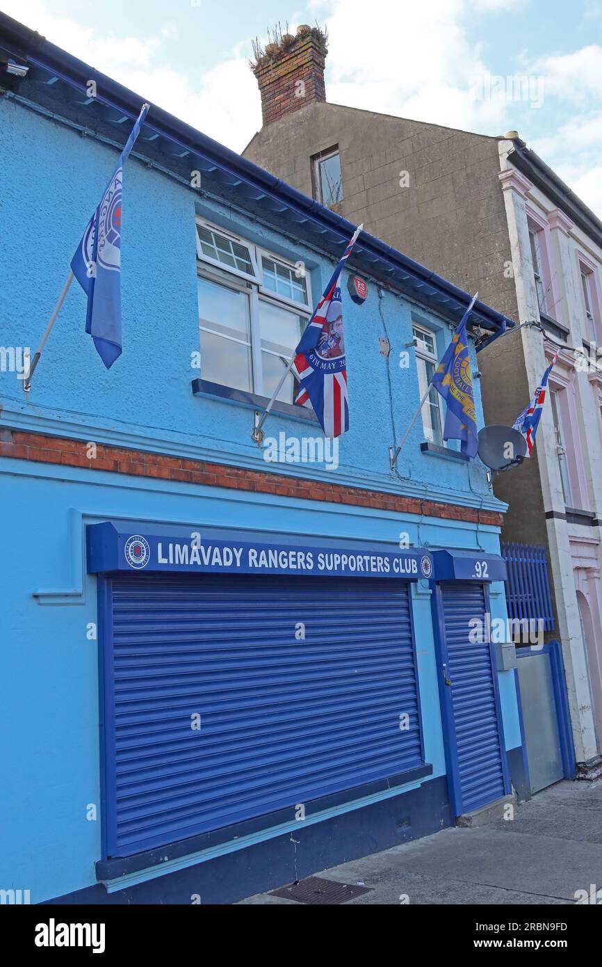 Limavady Rangers Supporters club, 92 Main St, Limavady, County Londonderry, Irlanda del Nord, REGNO UNITO, BT49 0ET Foto Stock