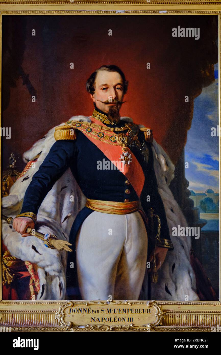 Francia, Correze (19), Arnac-Pompadour, città del cavallo, ritratto di Napoleone III Foto Stock