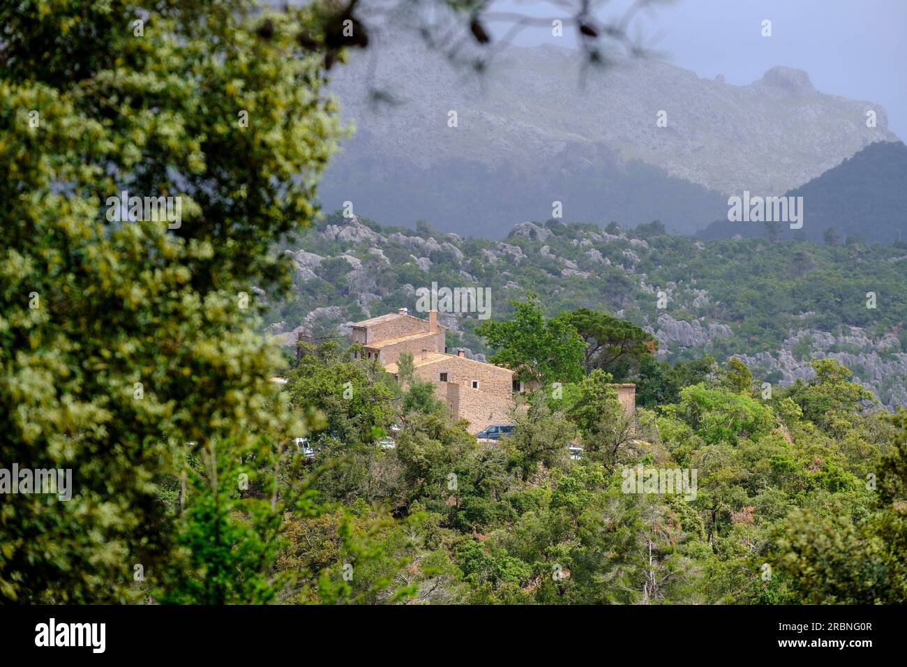 Riparo sul percorso di Pedra en sec GR 221, Son Amer, Lluc, Maiorca, Isole Baleari, Spagna. Foto Stock