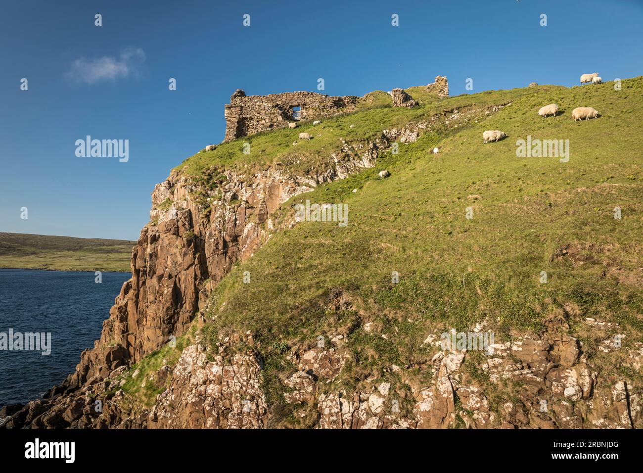 Rovine del castello di Duntulm nel nord della penisola di Trotternish, Isola di Skye, Highlands, Scozia, Regno Unito Foto Stock