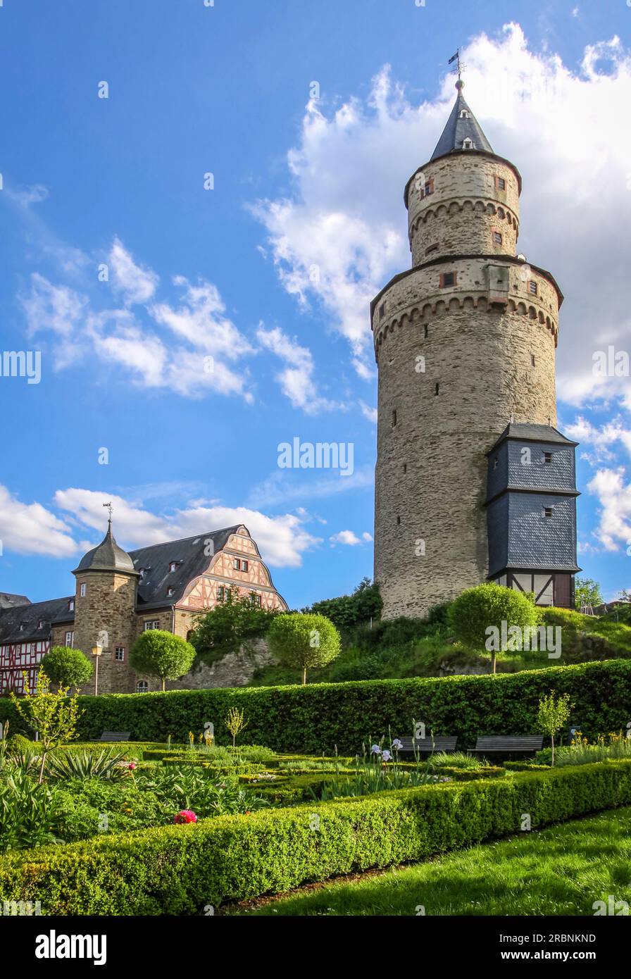 Torre delle streghe e Castello di Idstein, Assia, Germania Foto Stock