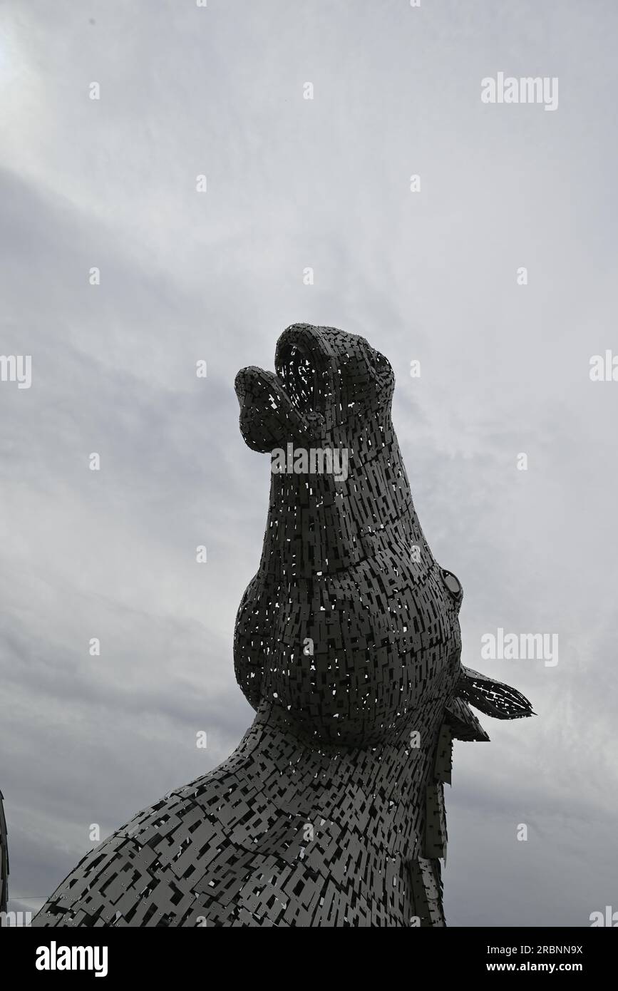 Le Kelpies nel parco Falkirk Helix in Scozia Foto Stock