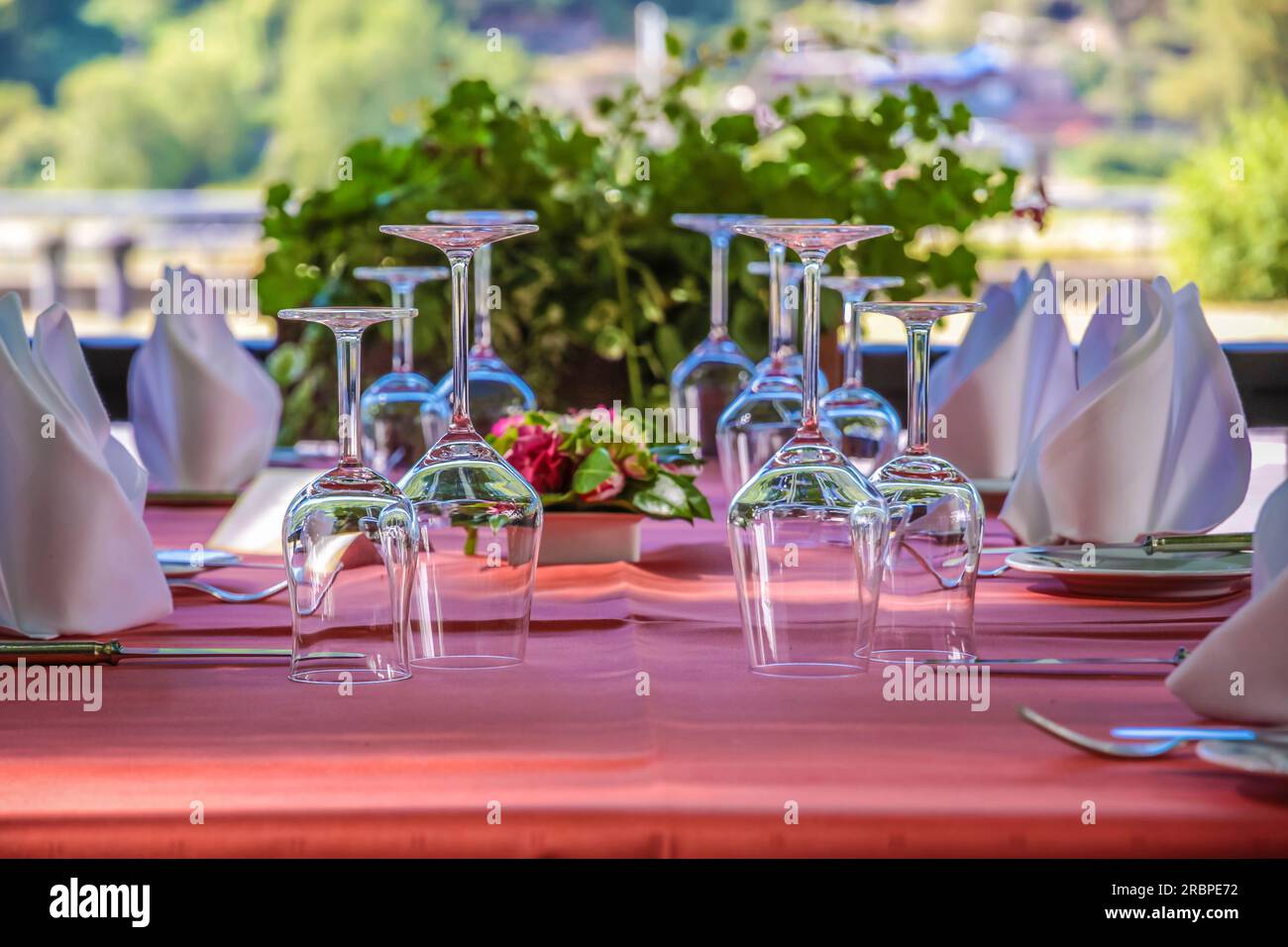 Tavolo festivo in un wine bar ad Assmannshausen, Rheingau, Assia, Germania Foto Stock