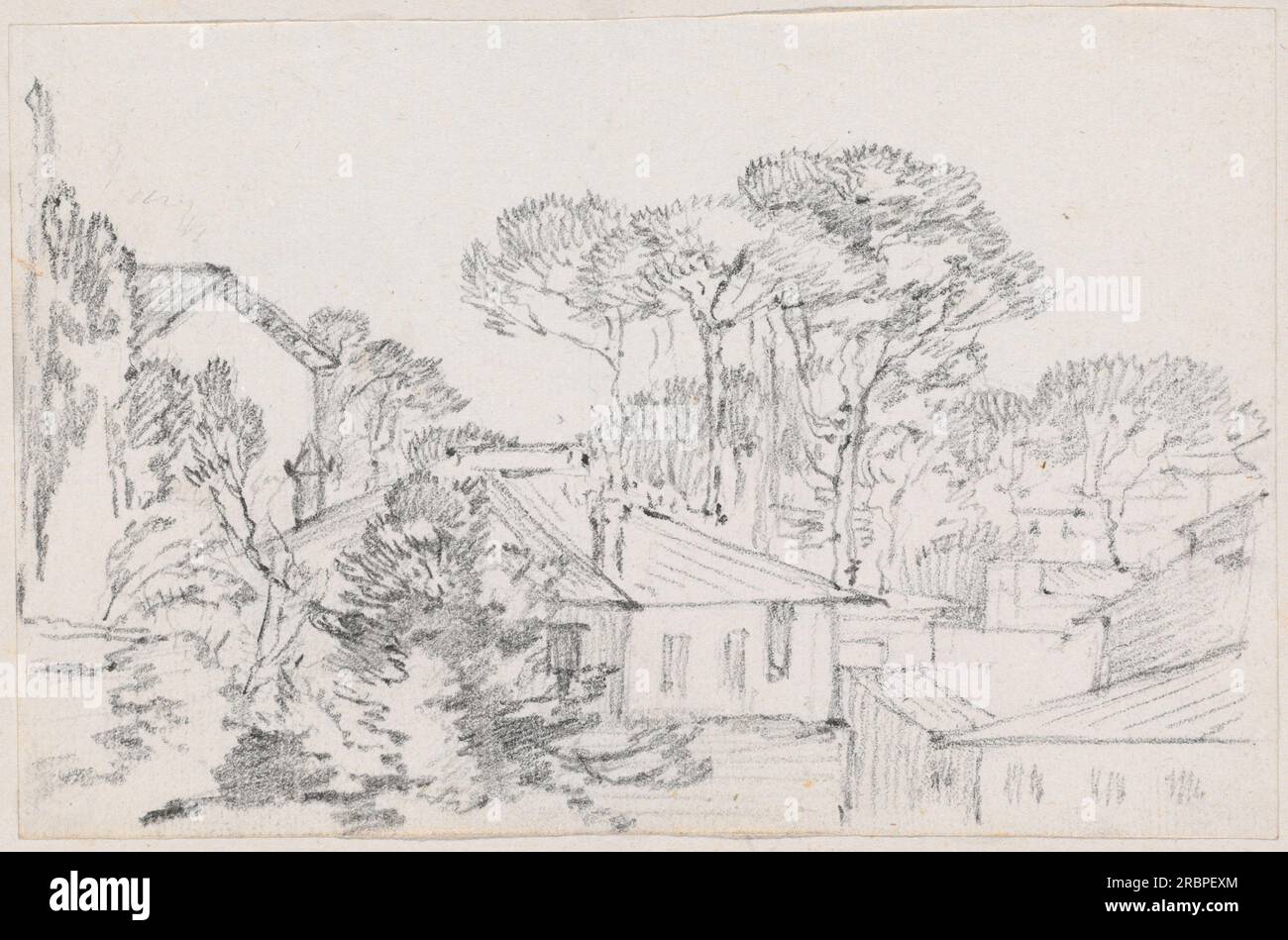 "Joseph-Marie Vien, Rooftops and Umbrella Pines, 1744/1750, grafite su carta lastricata, foglio: 11,6 x 18,1 cm (4 9/16 x 7 1/8 pollici) Dimensioni pagina: 42,5 x 27,7 cm (16 3/4 x 7/8 pollici), Mark J. Millard Architectural Collection, 1983.49.187' Foto Stock "Joseph-Marie Vien, Rooftops and Umbrella Pines, 1744/1750, grafite su carta lastricata, foglio: 11,6 x 18,1 cm (4 9/16 x 7 1/8 pollici) Dimensioni pagina: 42,5 x 27,7 cm (16 3/4 x 7/8 pollici), Mark J. Millard Architectural Collection, 1983.49.187' Foto Stock